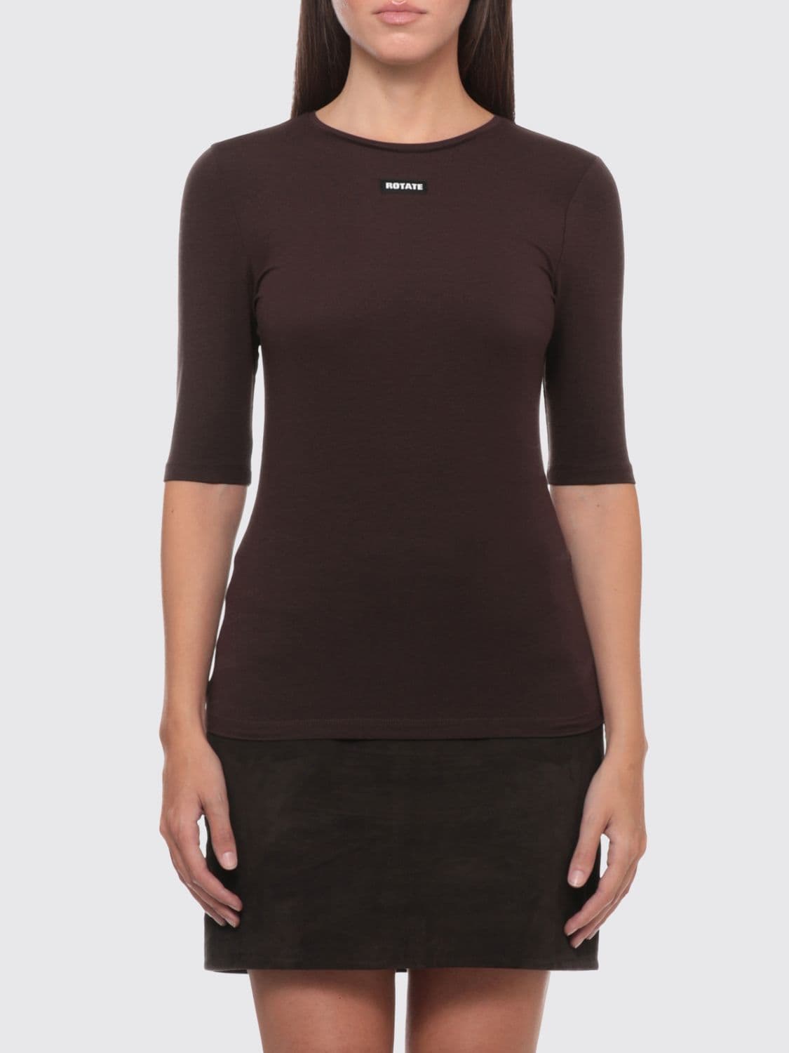 Rotate Slim Fit Organic Cotton Top with Contrast Logo and Short Sleeves