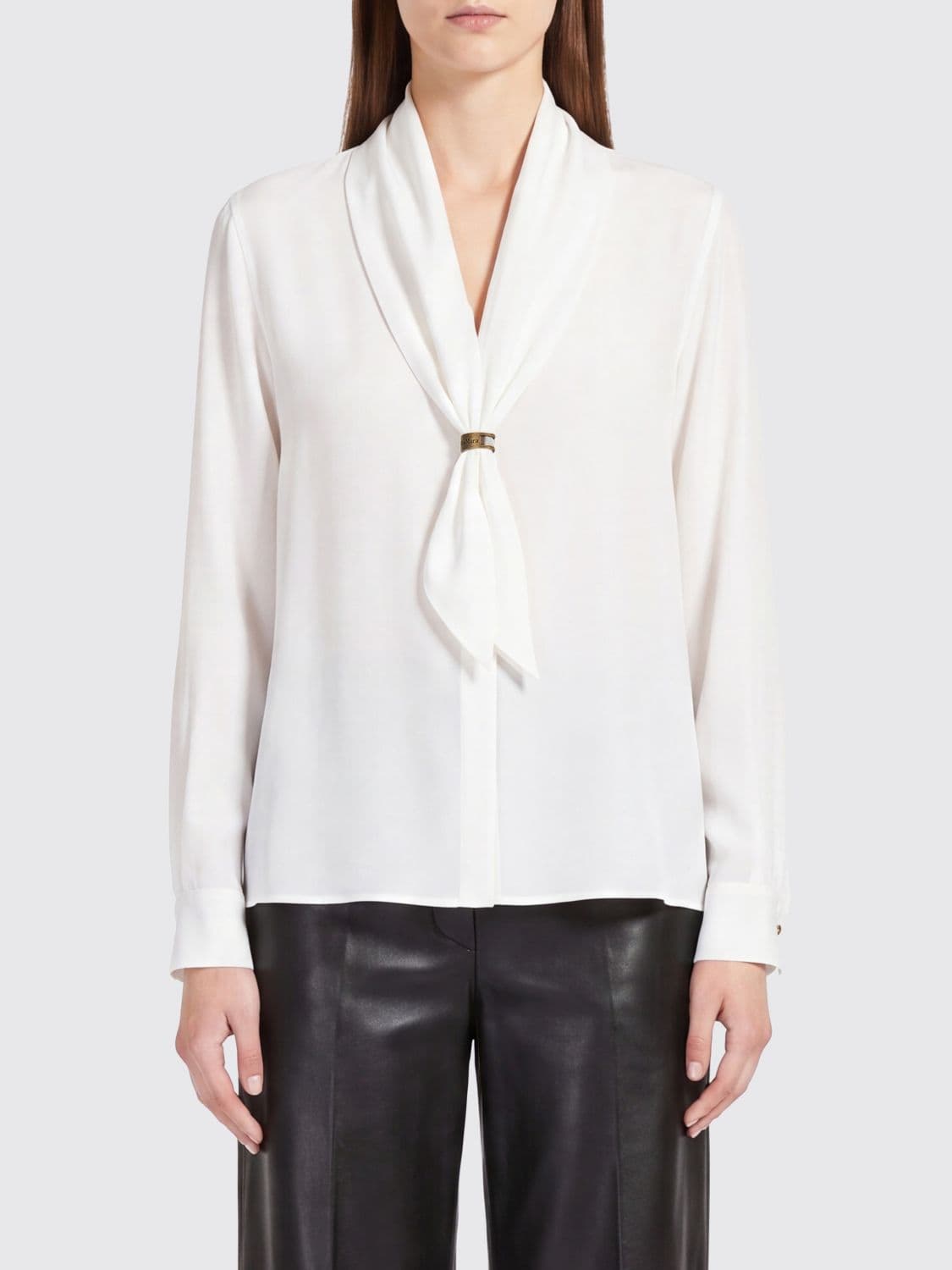 Max Mara Pussy-Bow Silk Shirt with Long Sleeves