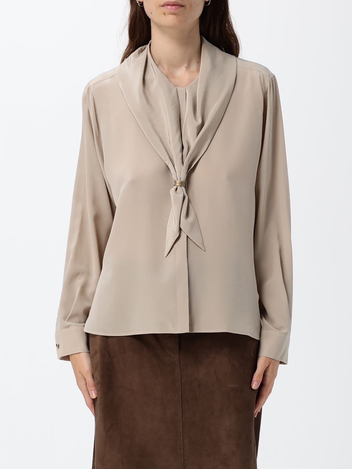 Max Mara Pussy-Bow Silk Shirt with Long Sleeves