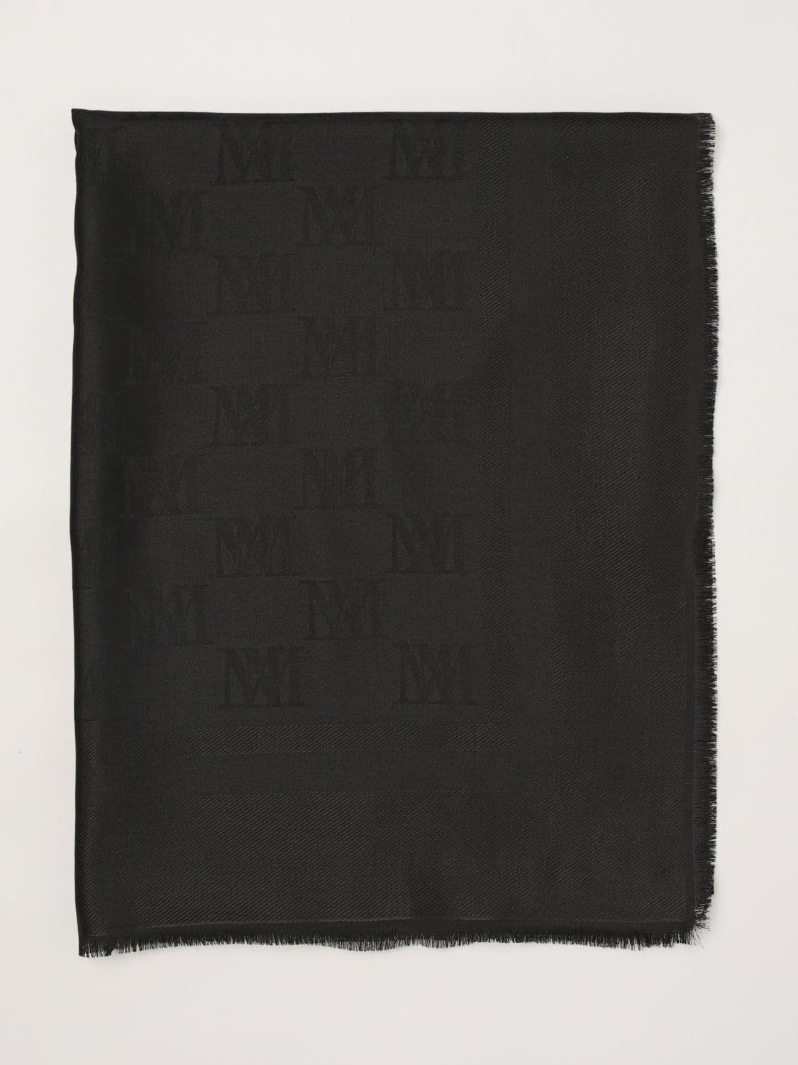 Max Mara Jacquard Monogram Wool and Silk Stole with Fringes
