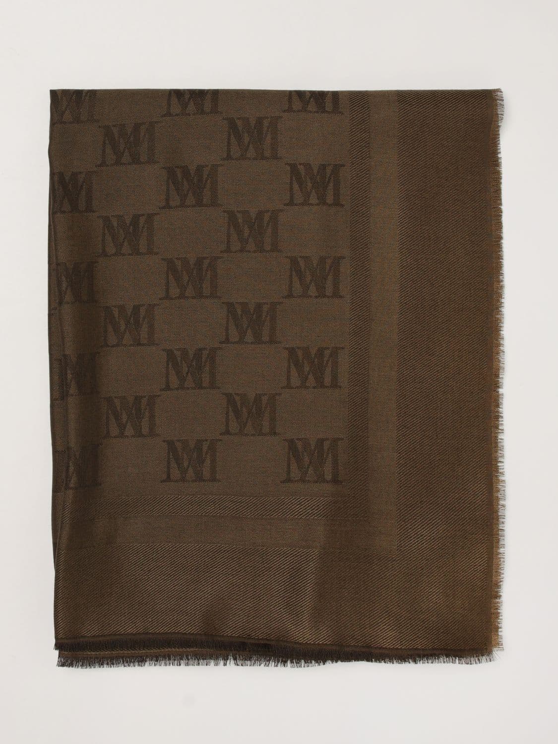Max Mara Jacquard Monogram Wool and Silk Stole with Fringes