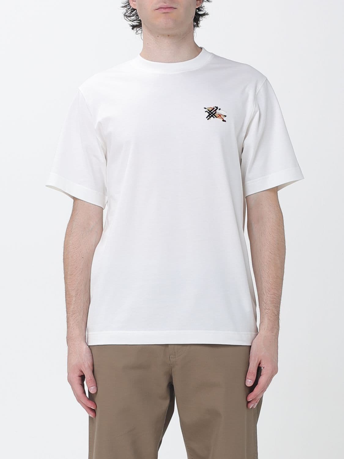 Burberry Cotton T-Shirt with Embroidered EKD Logo on the Chest