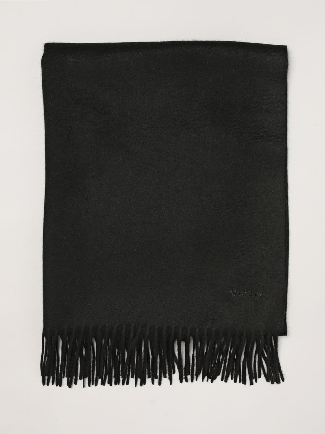 Max Mara Baci Pure Cashmere Scarf with Embroidered Logo and Fringes