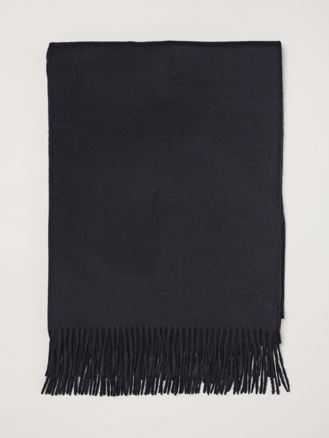 Max Mara Baci Pure Cashmere Scarf with Embroidered Logo and Fringes