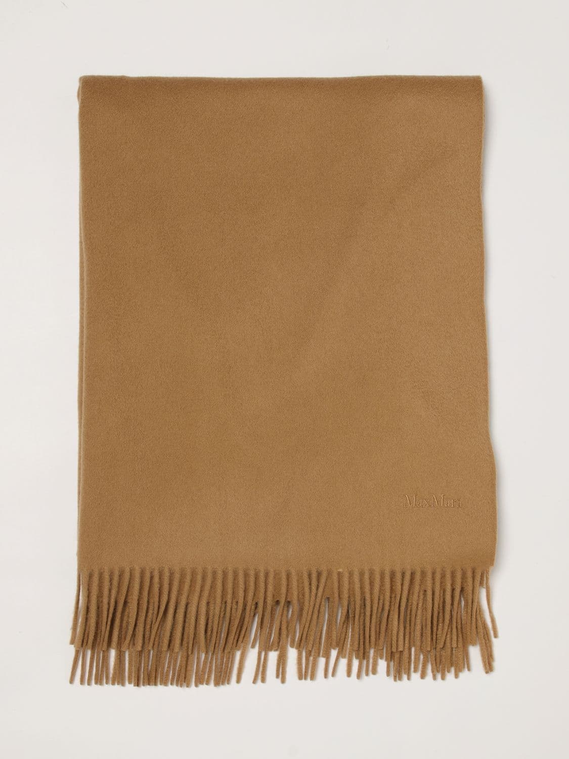 Max Mara Baci Pure Cashmere Scarf with Embroidered Logo and Fringes