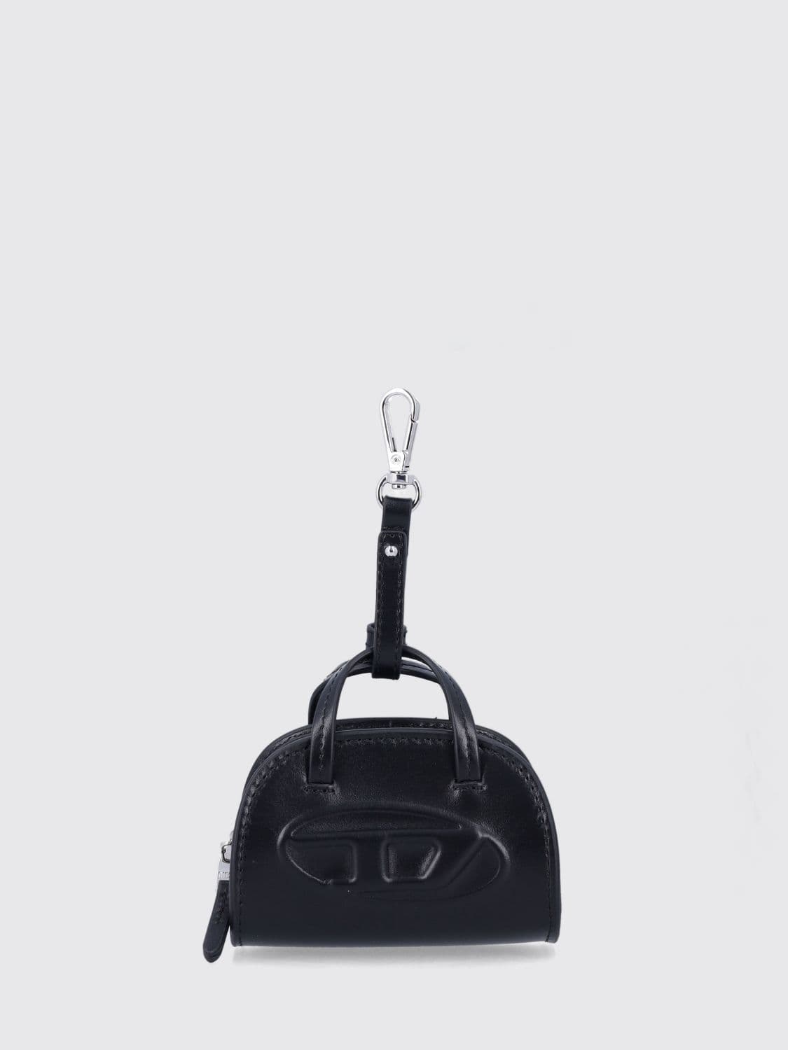 Diesel Leather Keychain with Oval D Logo and a Carabiner Snap Hook