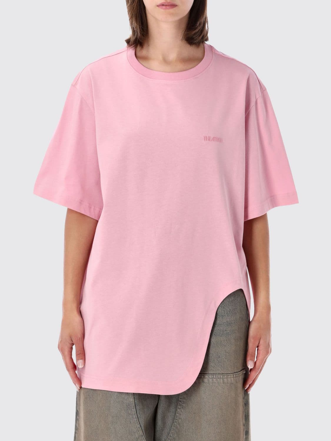 The Attico Relaxed Fit Cotton T-shirt with Dropped Shoulders and Side Slits