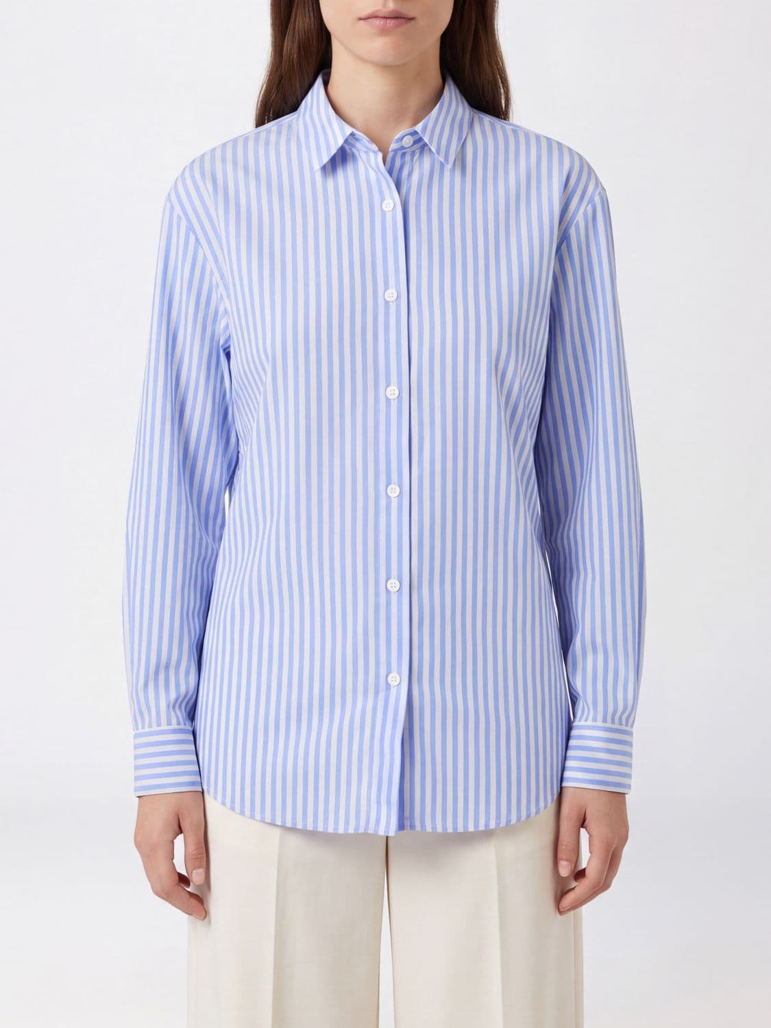 Mc2 Saint Barth Striped Cotton Shirt with Long Sleeves and a Curved Hem