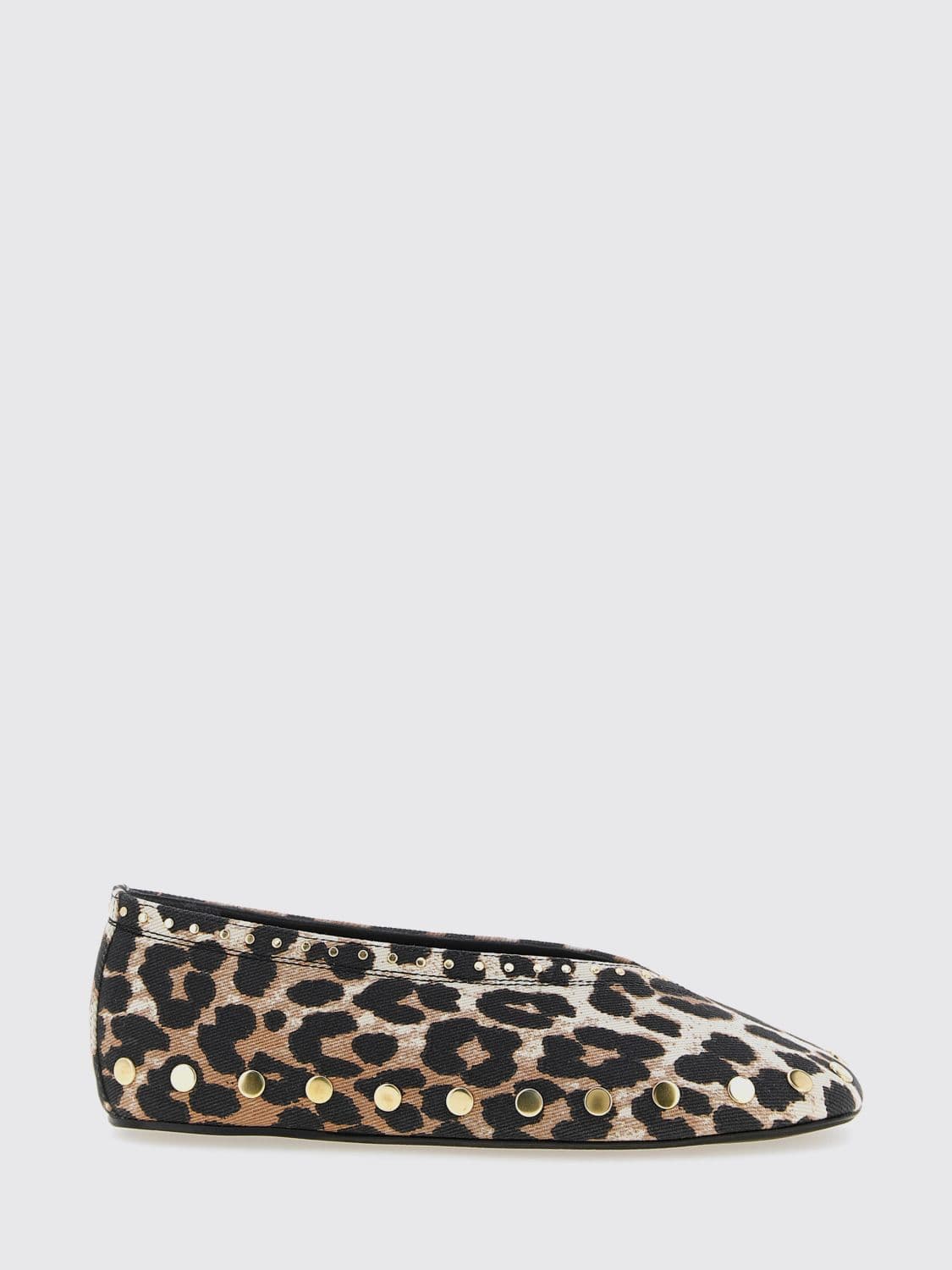 Ganni Jenny Animal-Print Cotton Ballet Flats with Studs