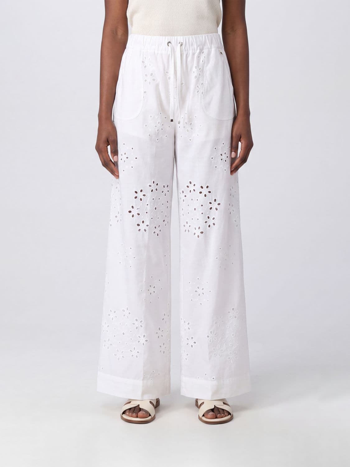 Herno High-Waisted Wide-Leg Broderie Anglaise Trousers