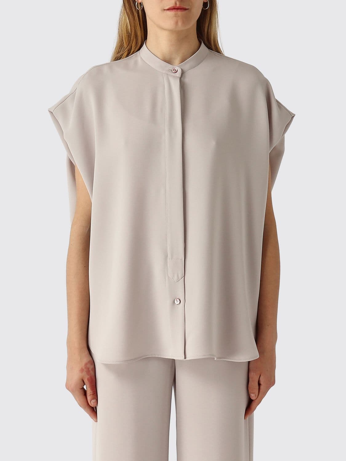 Herno Short-Sleeved Crêpe Shirt with Mandarin Collar