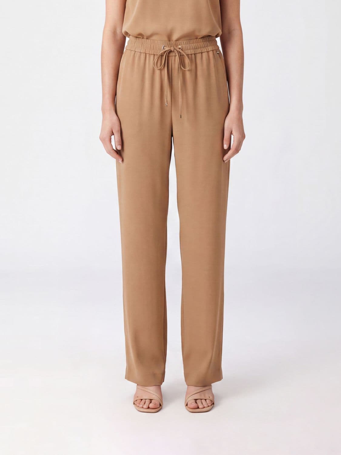 Herno High-Waisted Jersey Palazzo Trousers with Drawstring