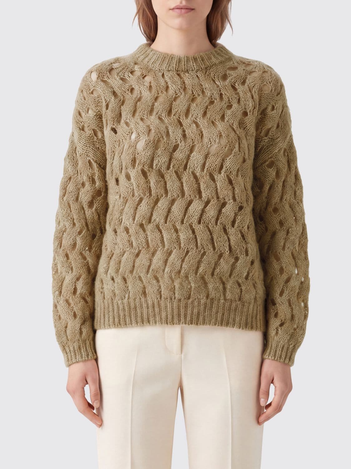 Brunello Cucinelli Open-Knit Wool Crewneck Jumper with Sequin Embellishment