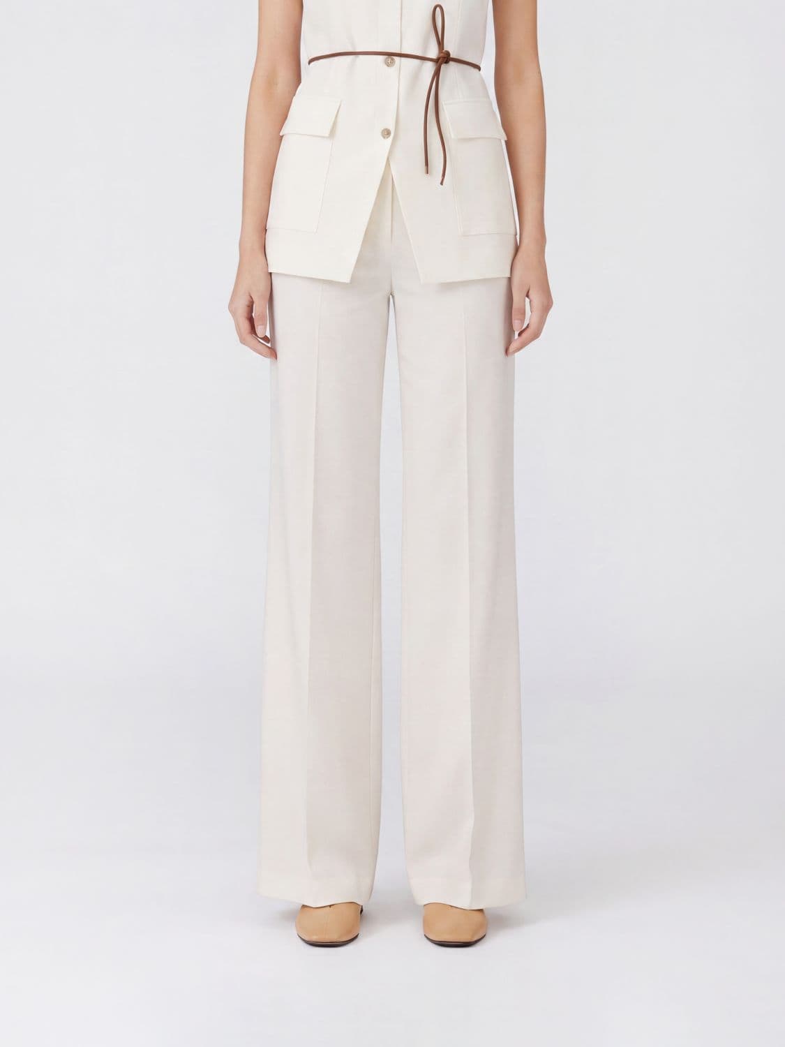 Herno High-Waisted Cotton Wide Leg Trousers with Belt Loops