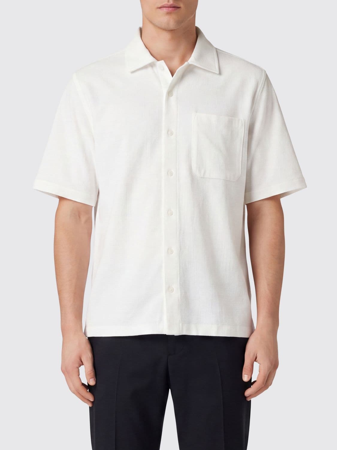 Herno Casual Short-Sleeved Shirt with French Collar and Patch Pockets