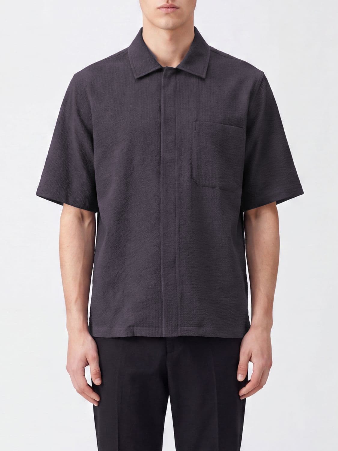 Herno Casual Short-Sleeved Shirt with French Collar and Patch Pockets