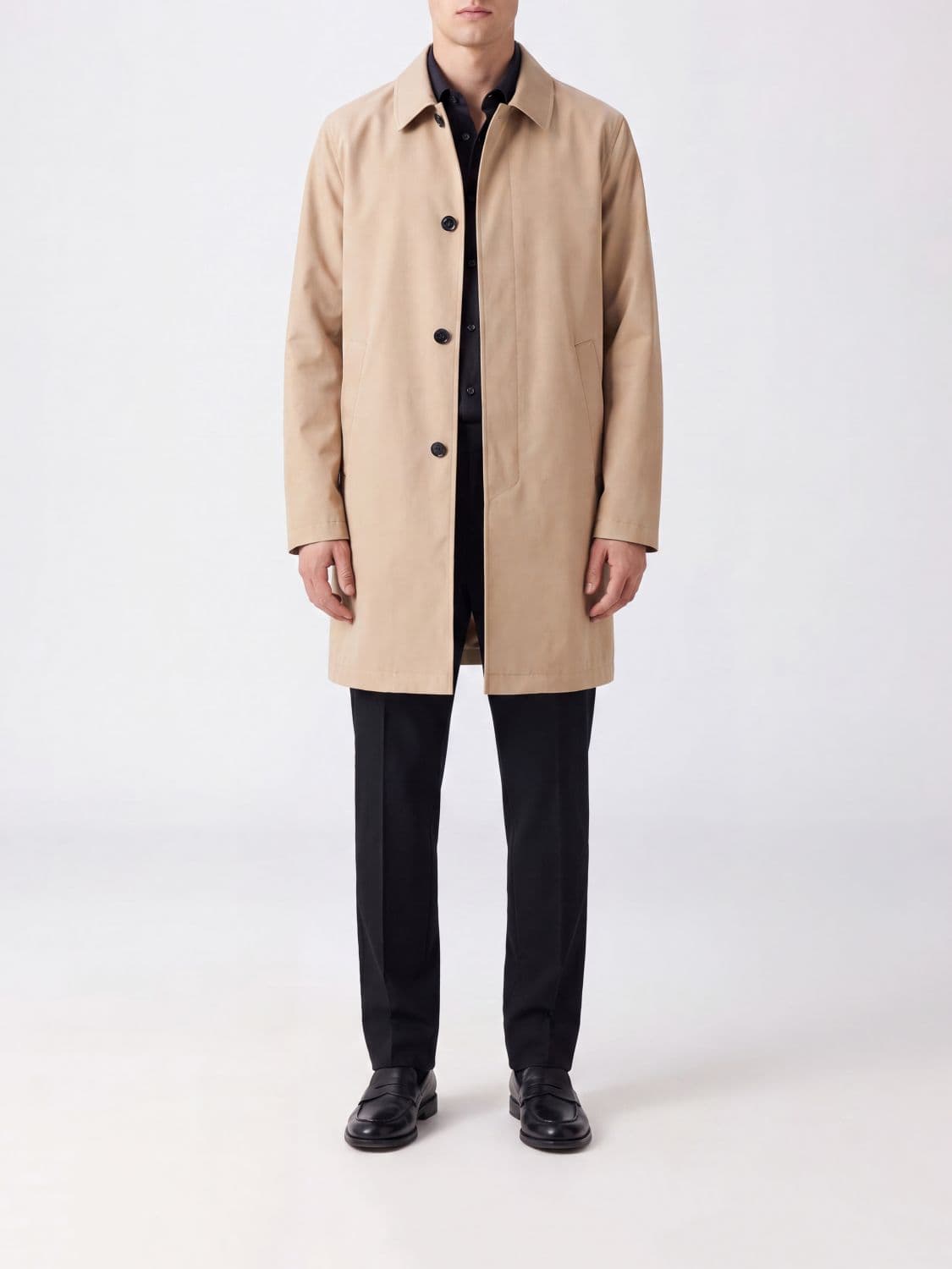 Herno Knee-Length Technical Fabric Raincoat with Classic Collar