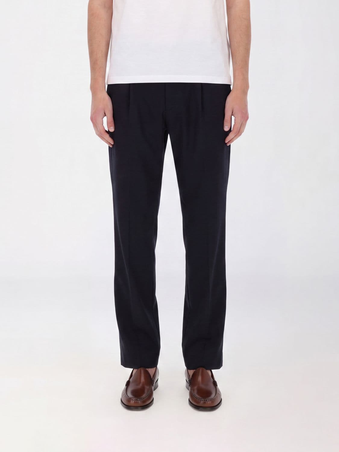 Herno Slim Fit Pleated Wool Blend Trousers with Welt Pockets