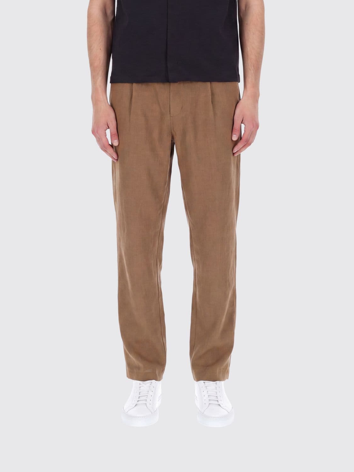 Herno Linen Chino Trousers with Pleats and Rear Welt Pockets