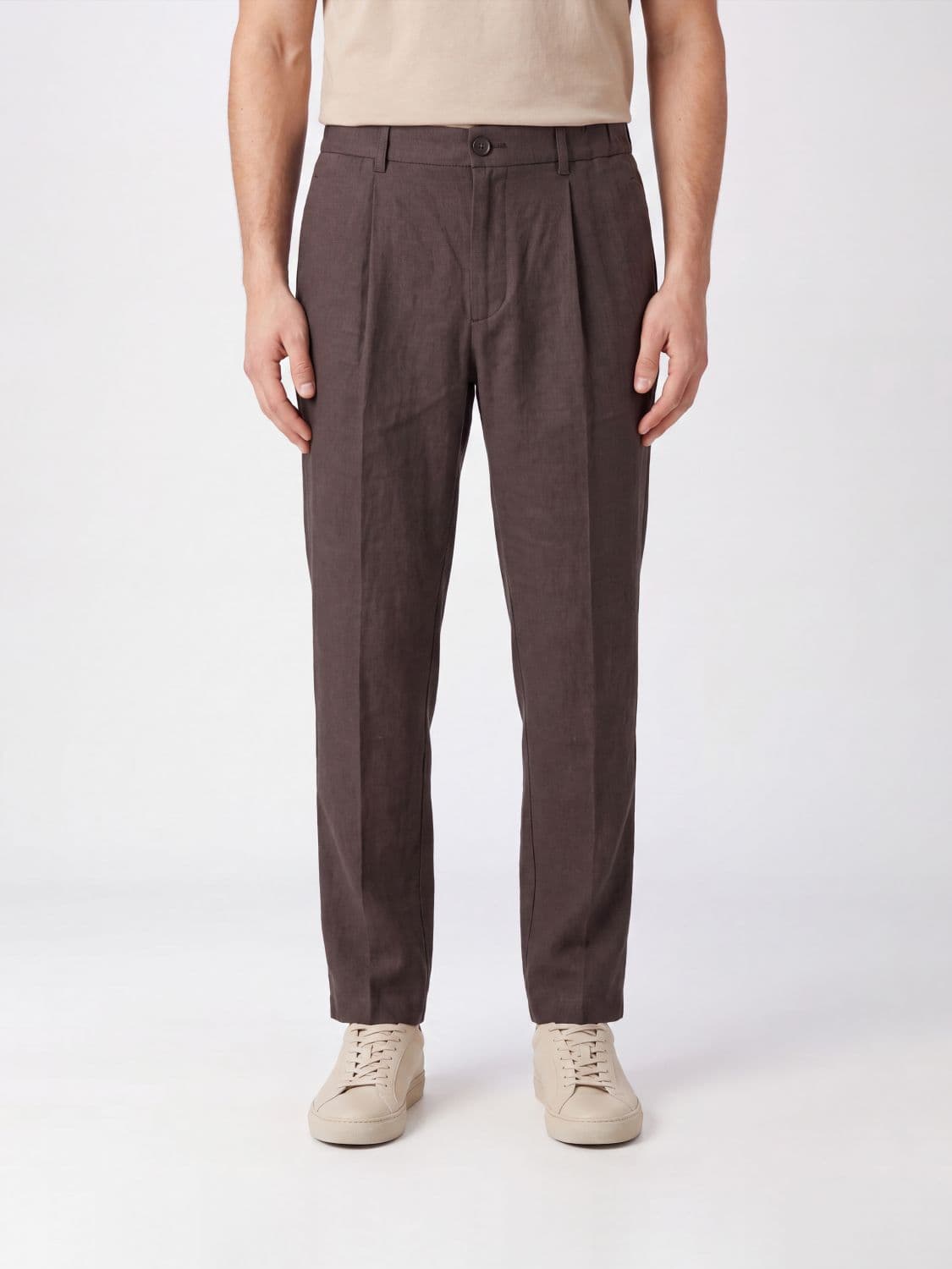 Herno Linen Chino Trousers with Pleats and Rear Welt Pockets · S