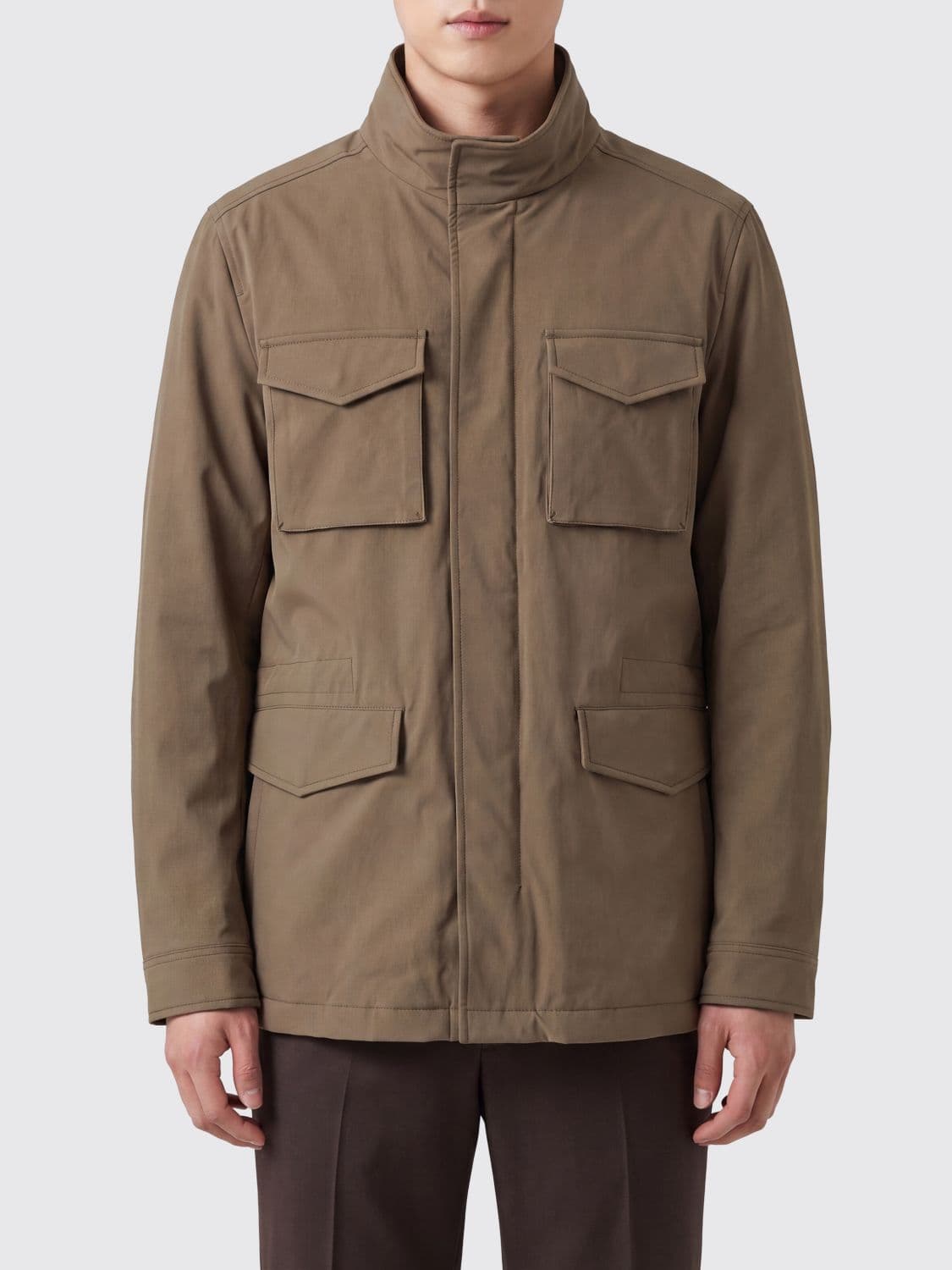 Herno Utility-Style Technical Fabric Windbreaker Jacket with High Neck