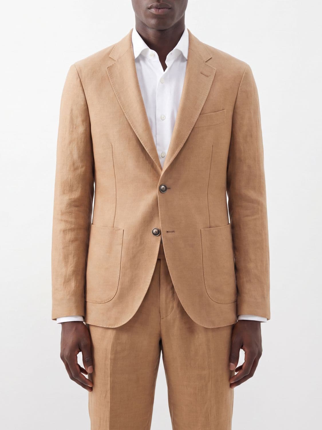Herno Elegant Single-Breasted Linen Blazer with Notch Lapels and Patch Pockets