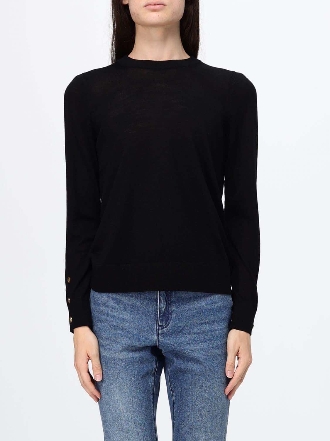 Michael Kors Crewneck Pure Merino Wool Jumper with Three-Button Cuffs