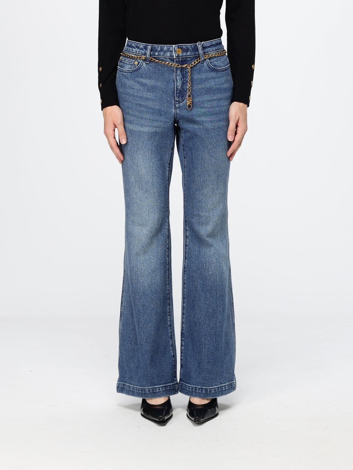 Michael Kors High-Waisted Flared Jeans in Cotton Denim