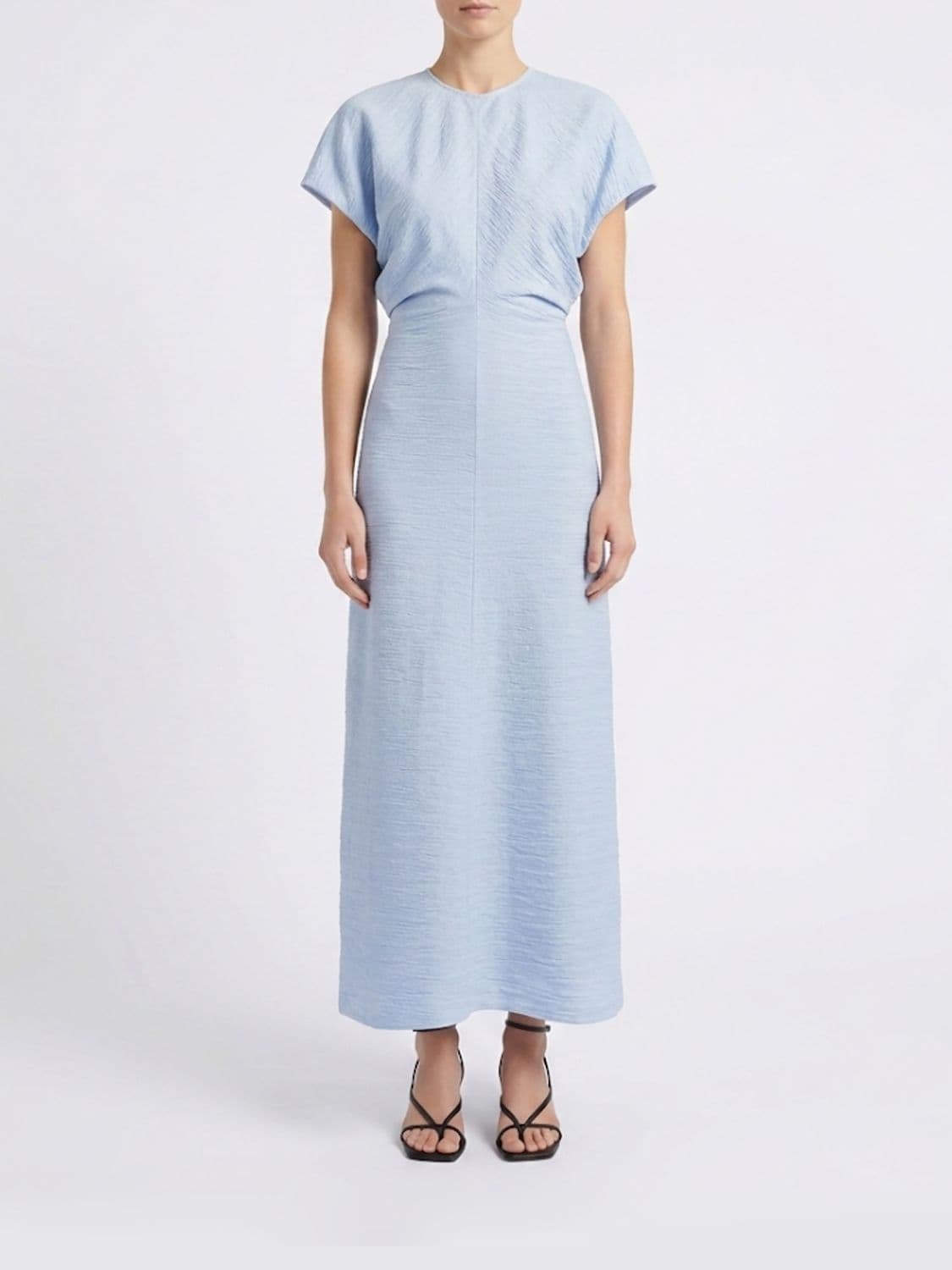 Toteme Draped Viscose Sheath Midi Dress with Short Sleeves