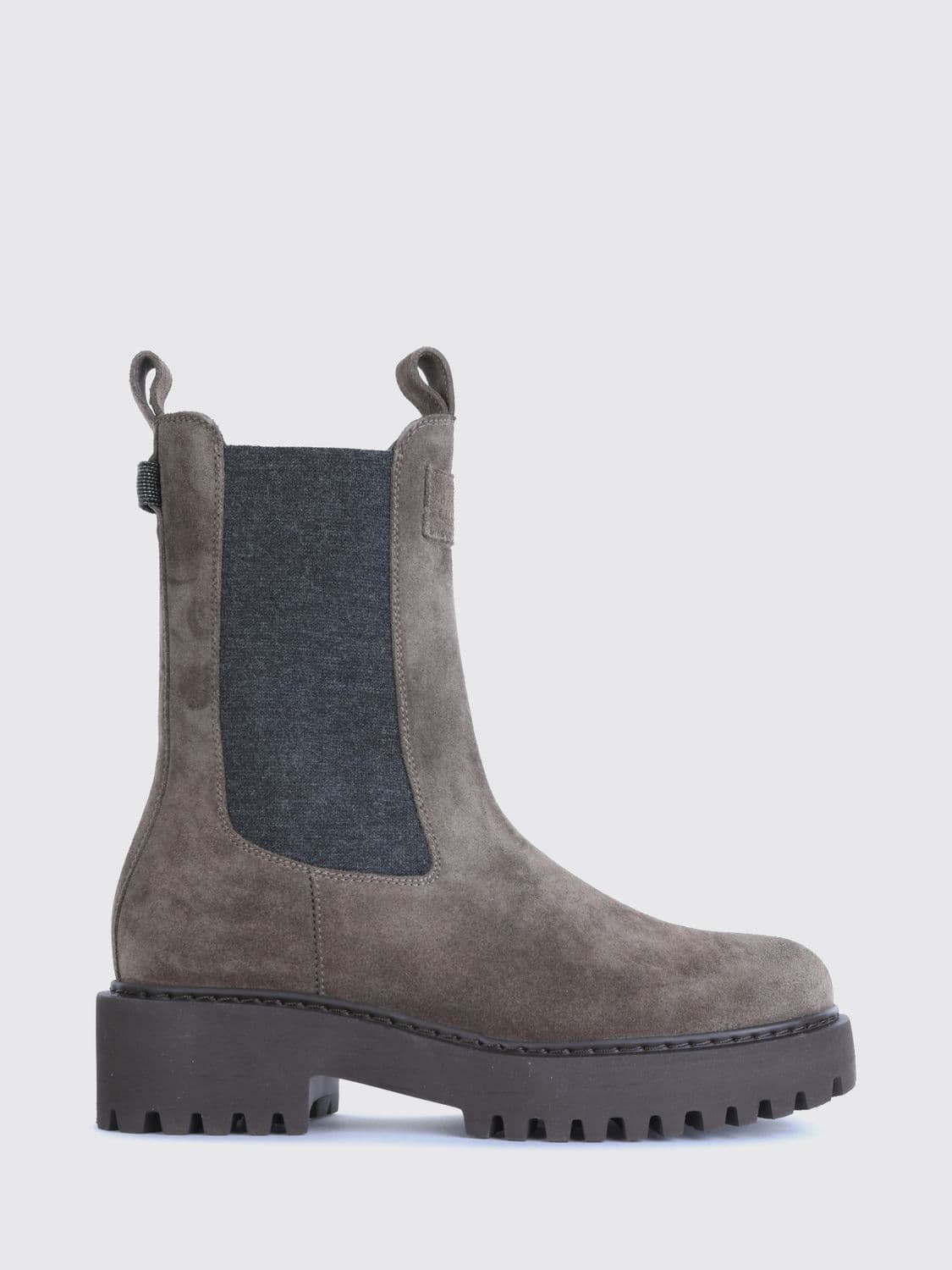 Brunello Cucinelli Suede Chelsea Boots with Lug Sole