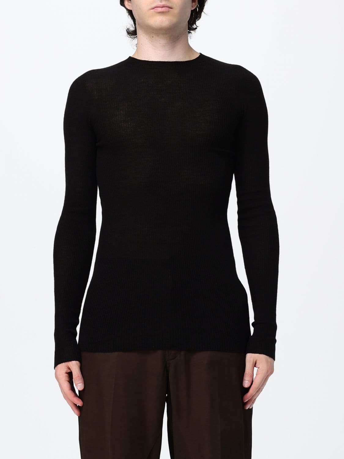 Rick Owens Slim Fit Crewneck Merino Wool Jumper with Long Sleeves