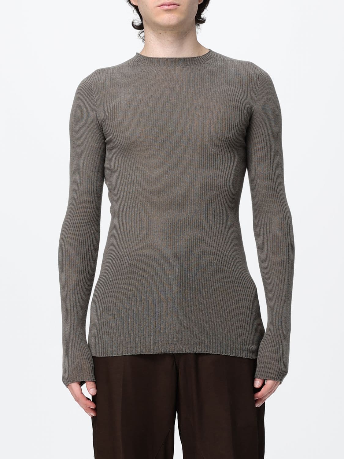 Rick Owens Slim Fit Crewneck Merino Wool Jumper with Long Sleeves