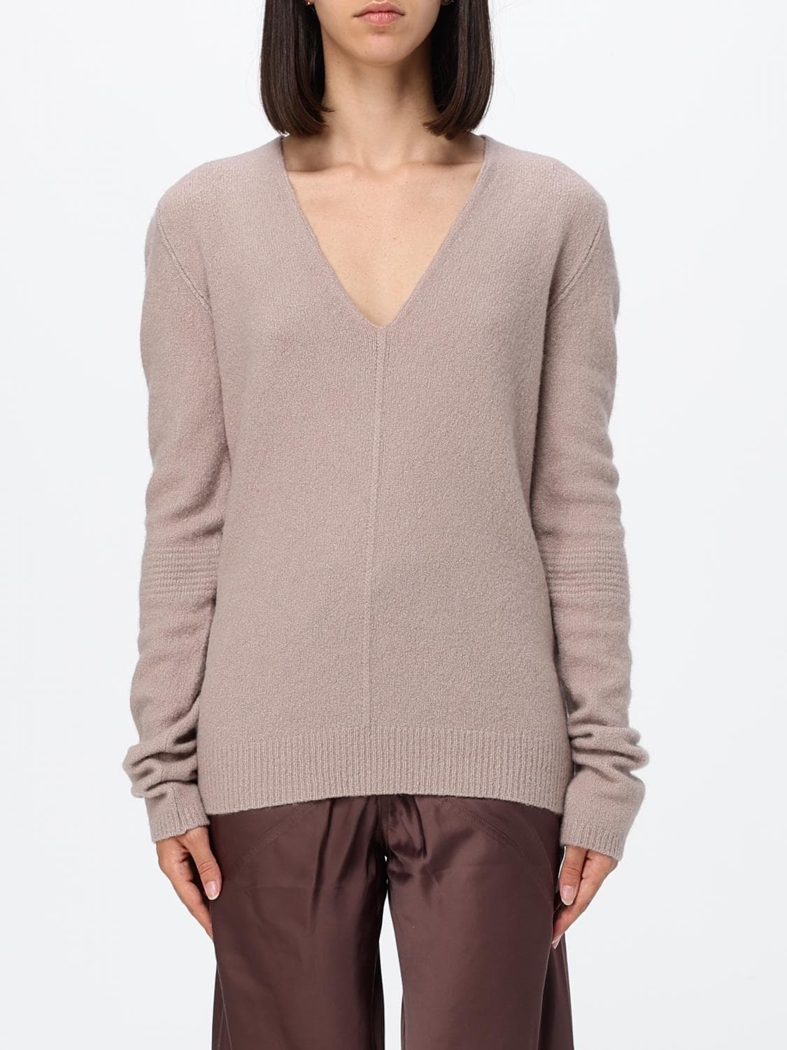 Rick Owens Deep V-Neck Wool Jumper with Ribbed Trims
