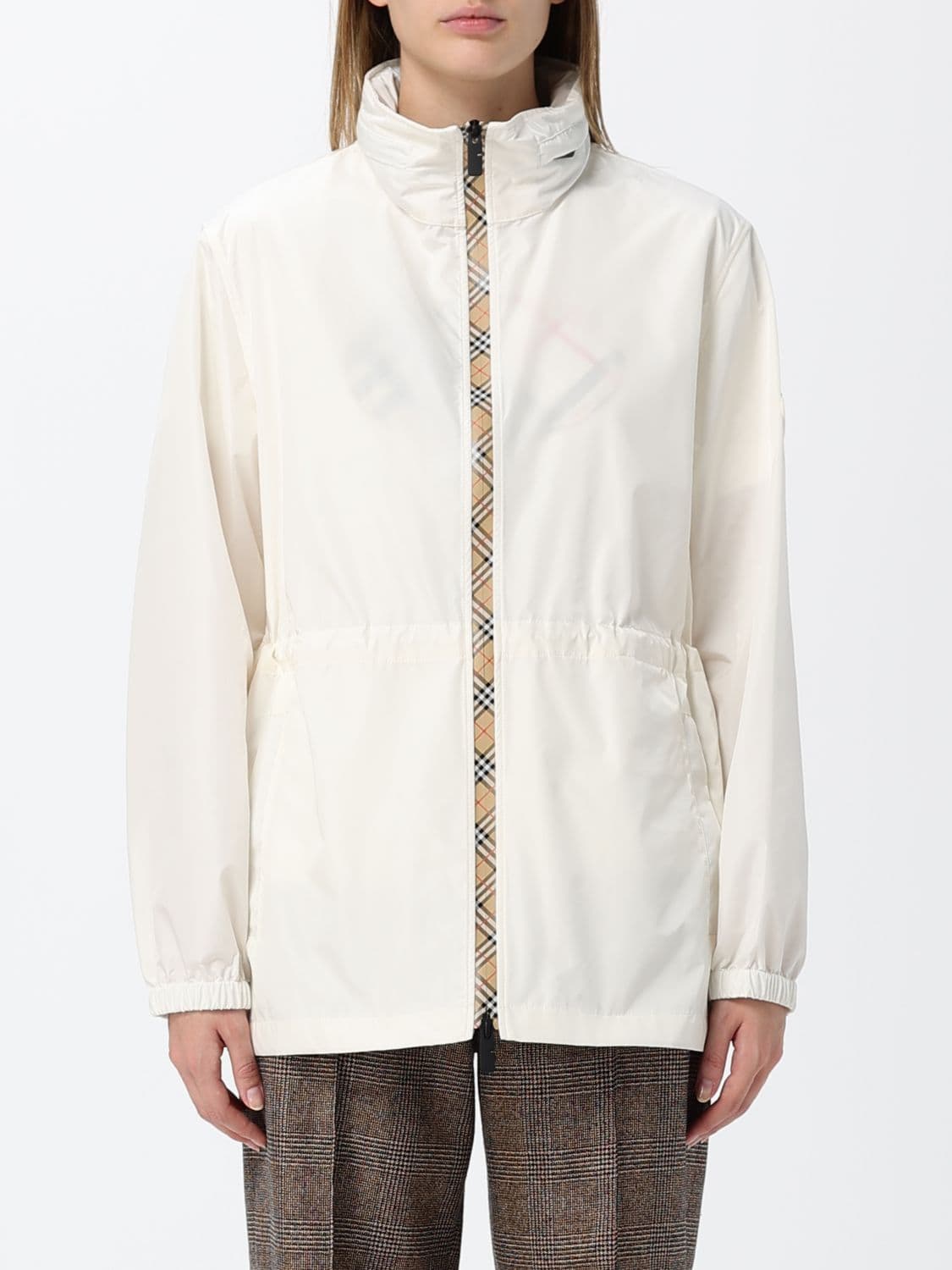 Burberry Cropped Nylon Windbreaker Jacket with Detachable Hood
