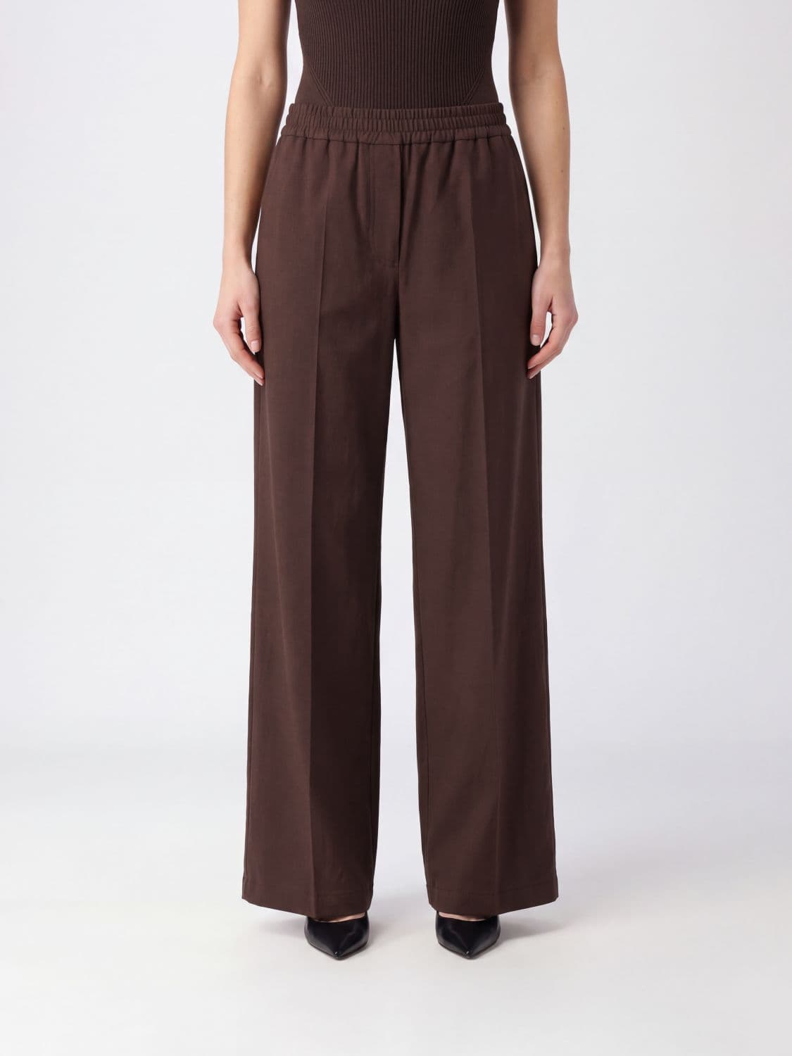 Brunello Cucinelli Wide-Leg Wool Trousers with Elasticated Waist