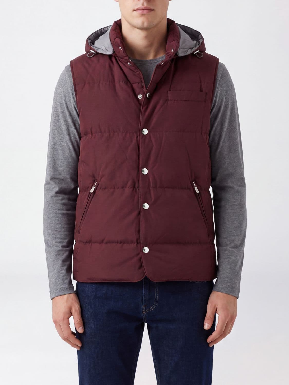 Brunello Cucinelli Padded Nylon Vest with Removable Hood