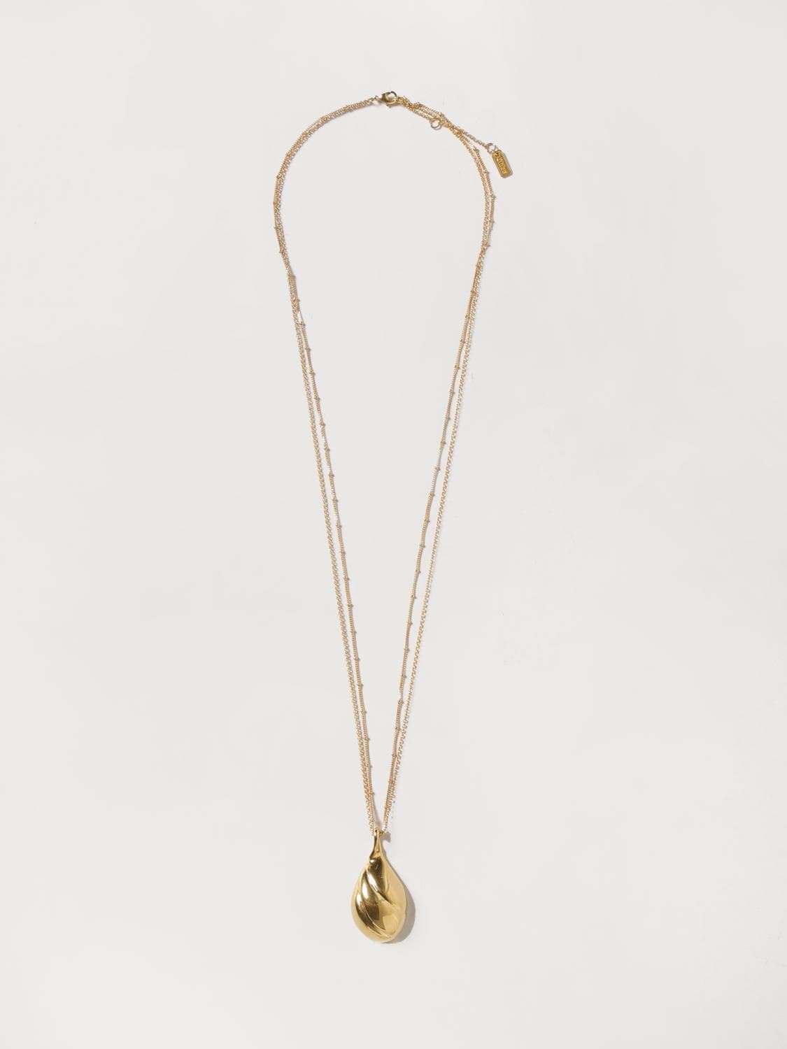 Chloé Gold-Tone Brass Necklace with Sliding Pendant and Engraved Logo