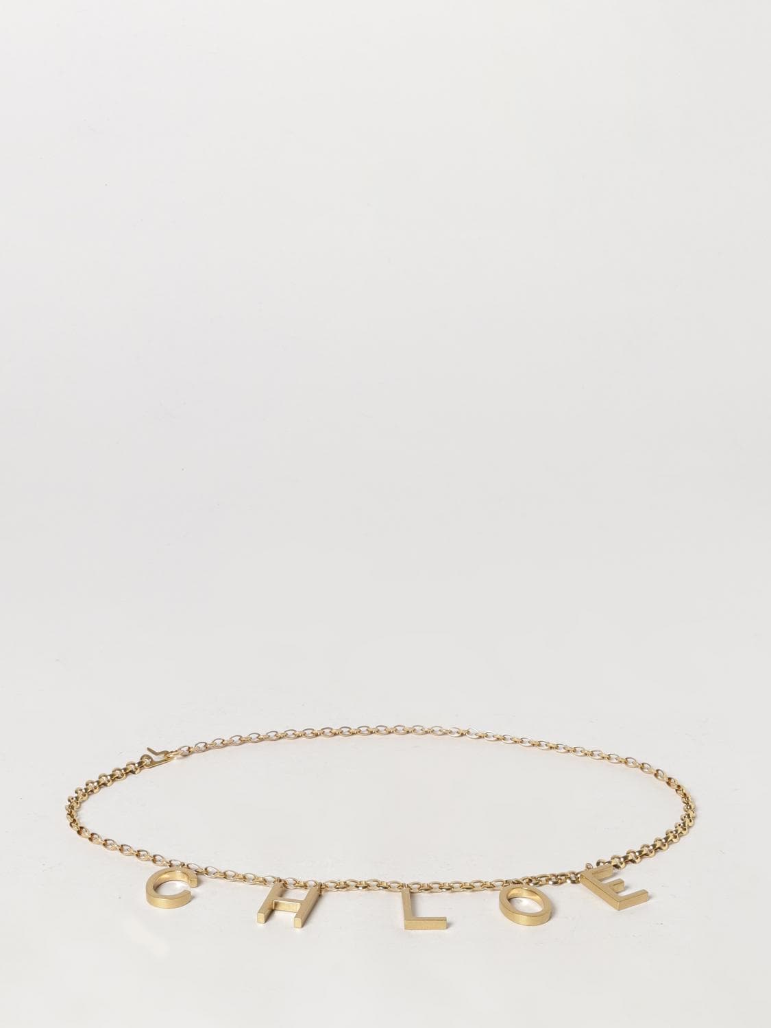 Chloé Adjustable Gold-Tone Metal Chain Belt with Logo Charm · OS