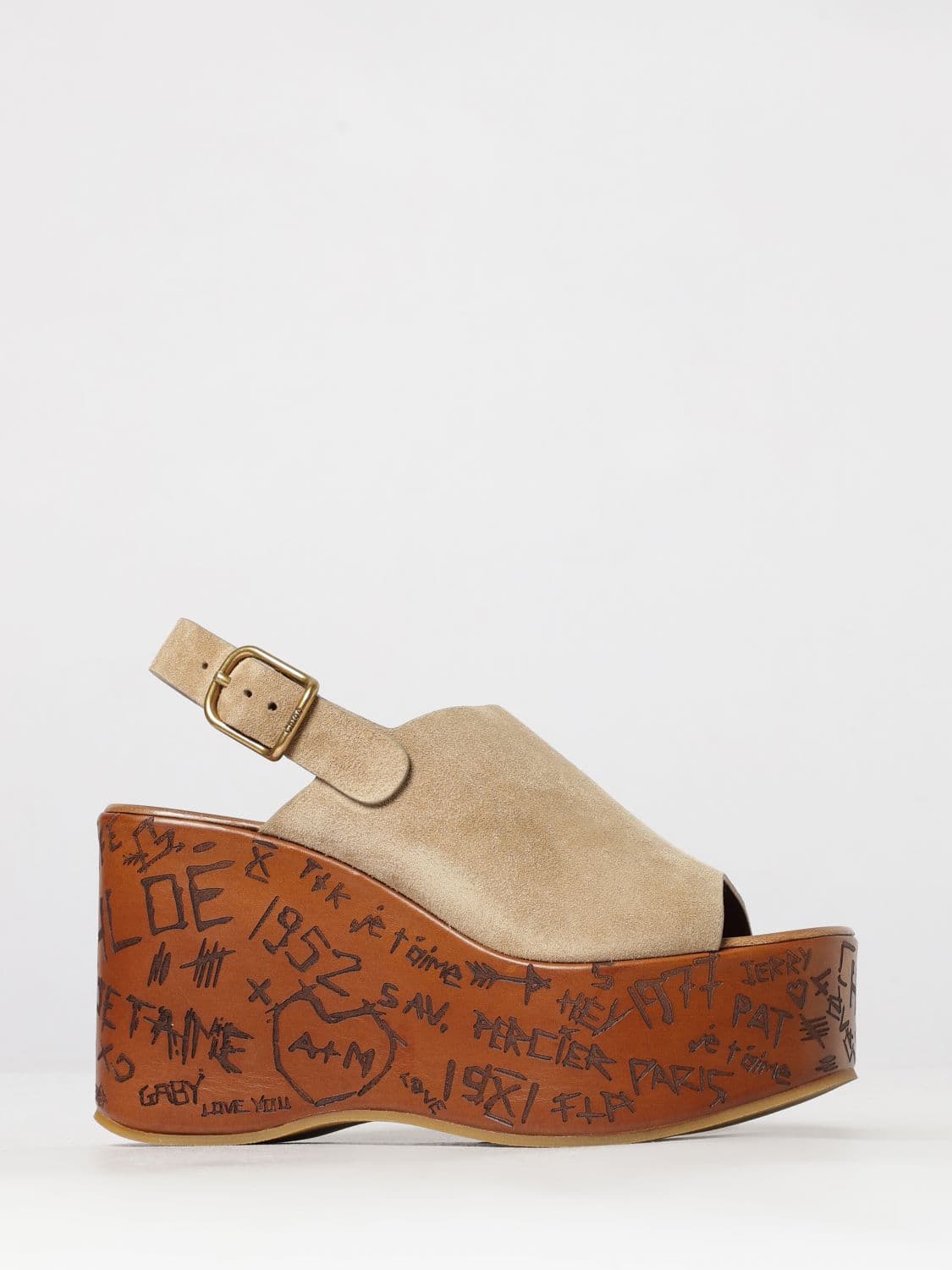 Chloé High Wedge Suede Sandals with Ankle Strap