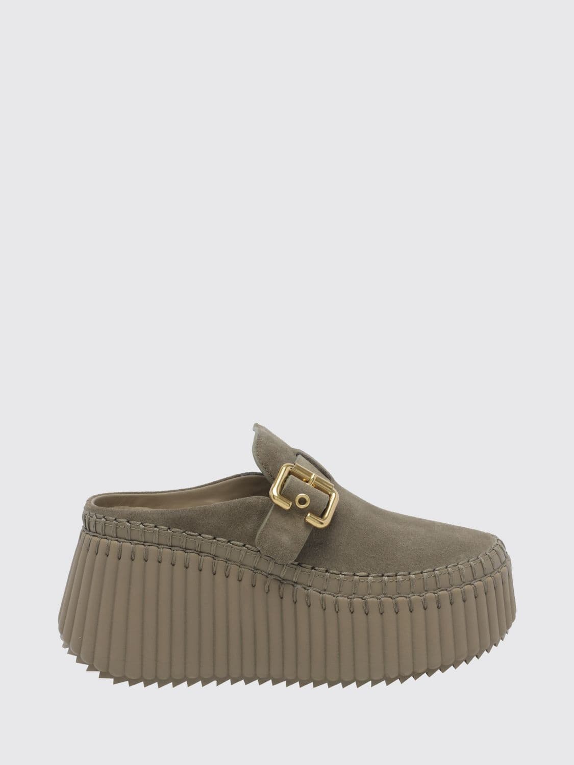 Chloé Nama Suede Mules with Wedge Heel and Adjustable Strap