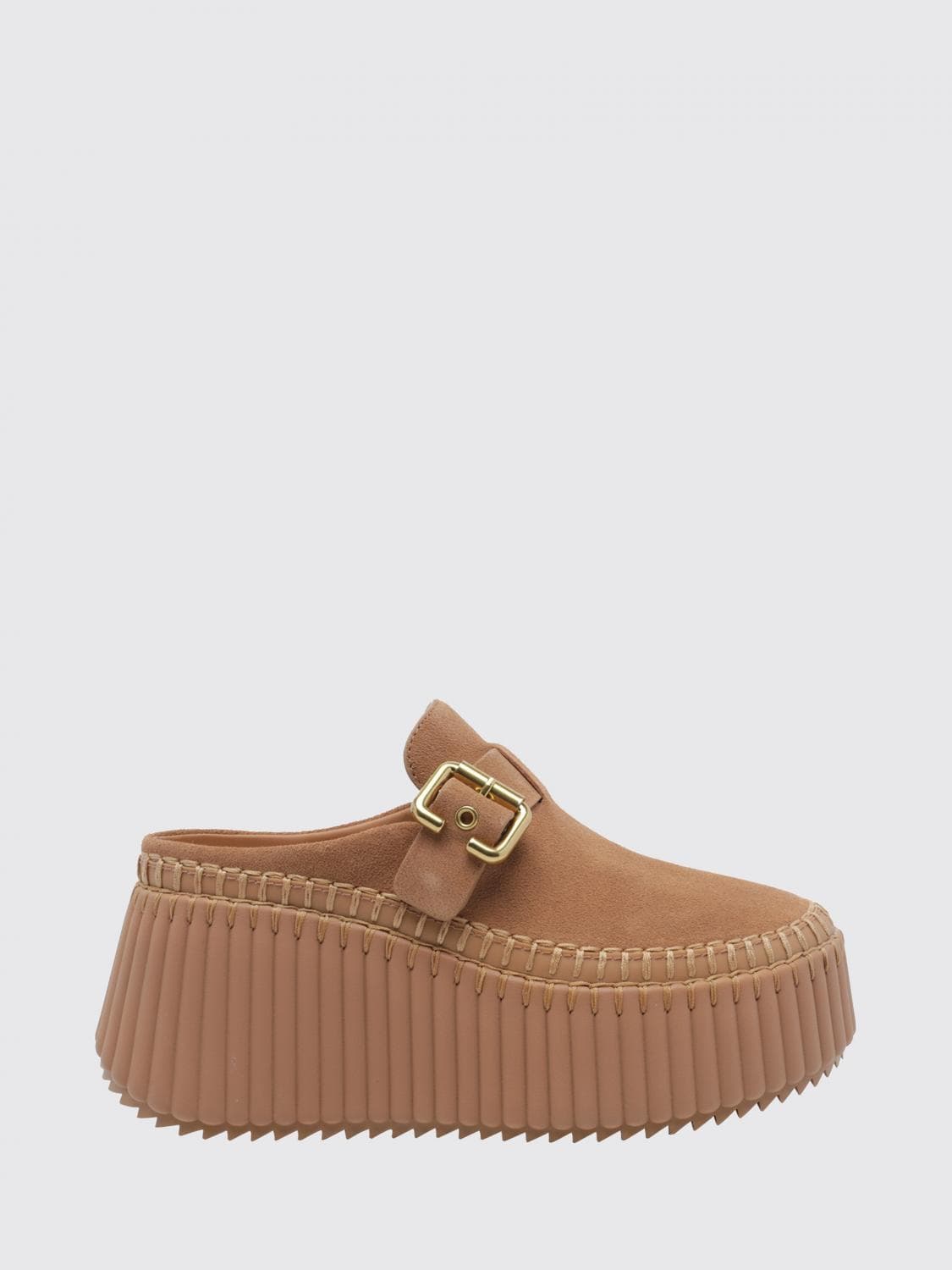 Chloé Nama Suede Mules with Wedge Heel and Adjustable Strap