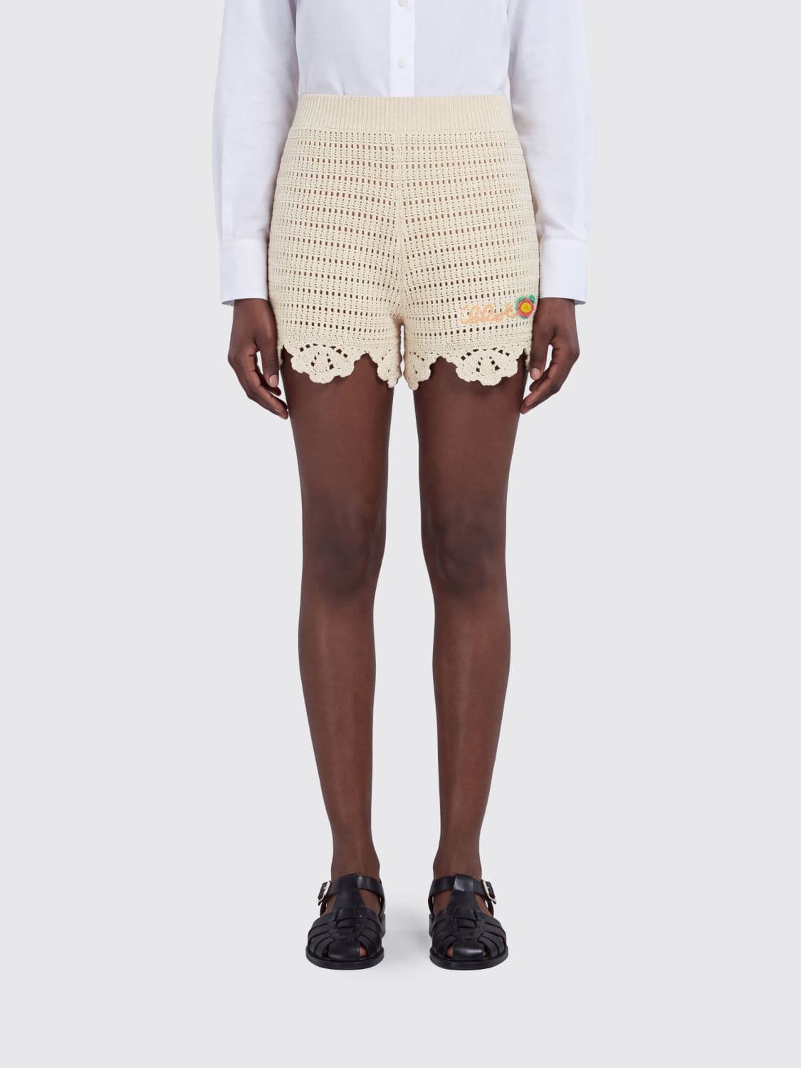 Chloé Crochet Cotton High-Waisted Shorts with Embroidered Logo