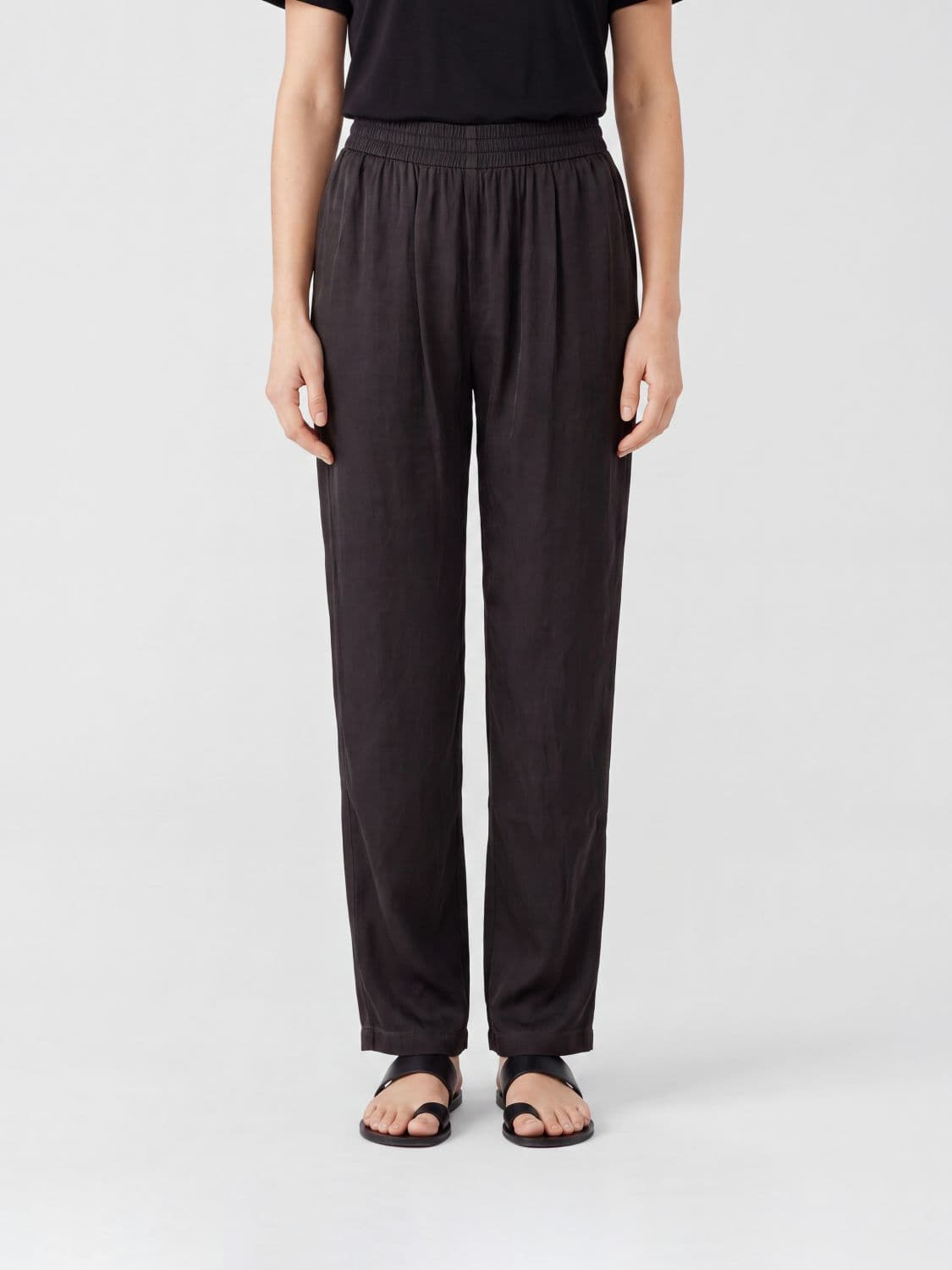 Diesel High-Waisted Straight Leg Viscose Trousers with Elastic Waistband