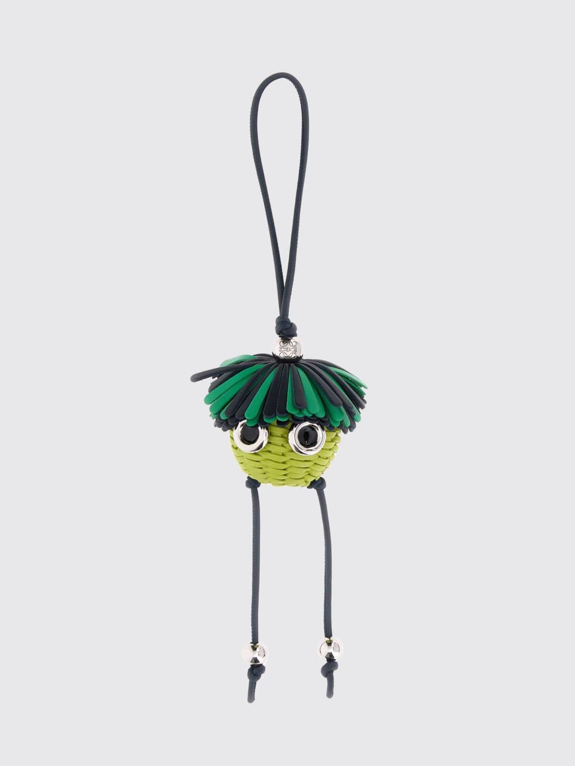 Loewe Loomie Bicolor Woven Calfskin Keychain with Fringes and Engraved Logo · OS