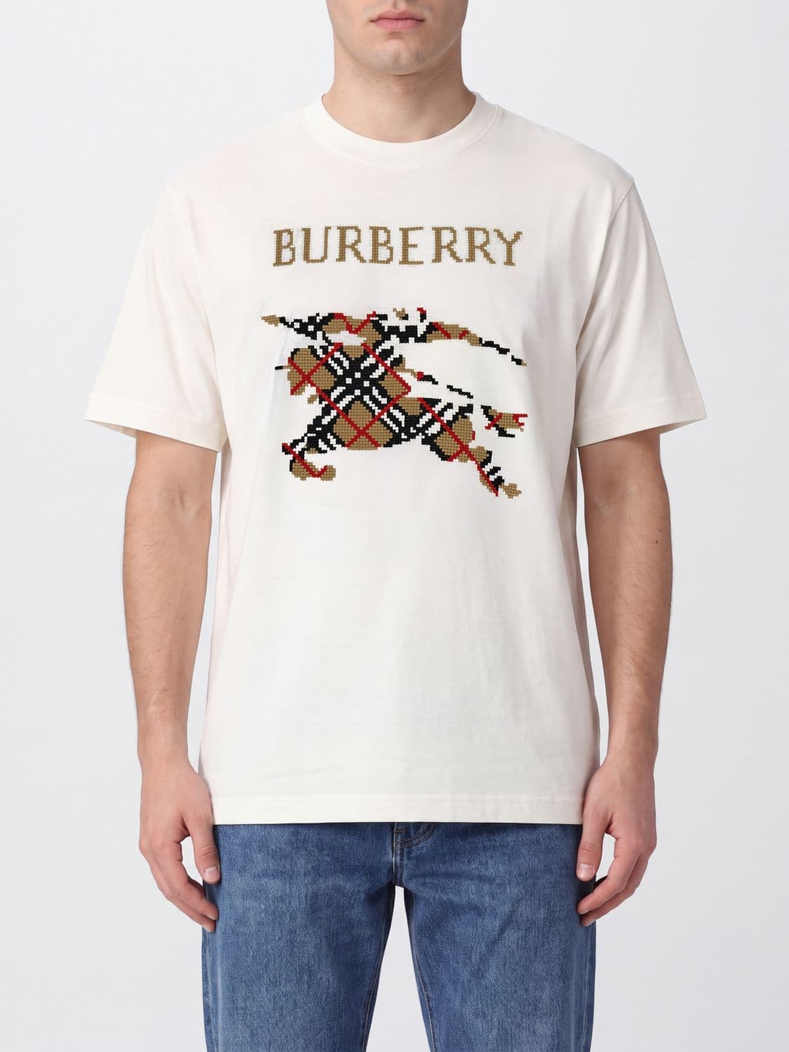 Burberry Cotton T-Shirt with Vintage Check Print and EKD Logo