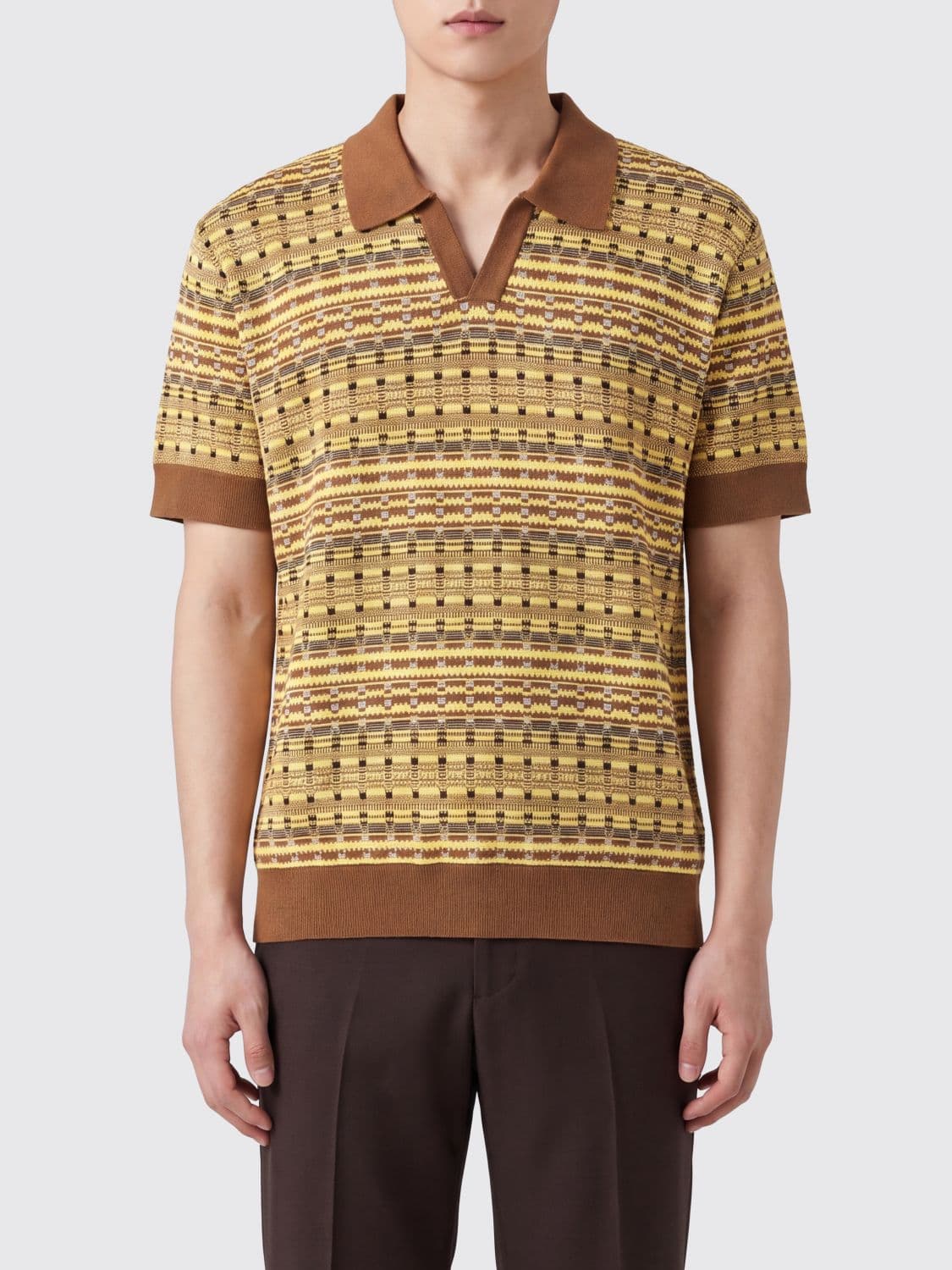 Drôle De Monsieur Abstract Jacquard Knit Cotton Polo