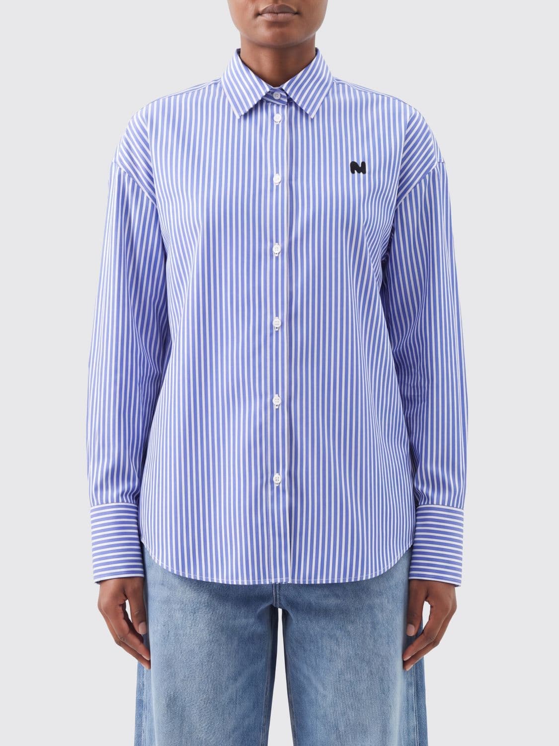 Msgm Relaxed Fit Striped Cotton Poplin Shirt with Embroidered Logo