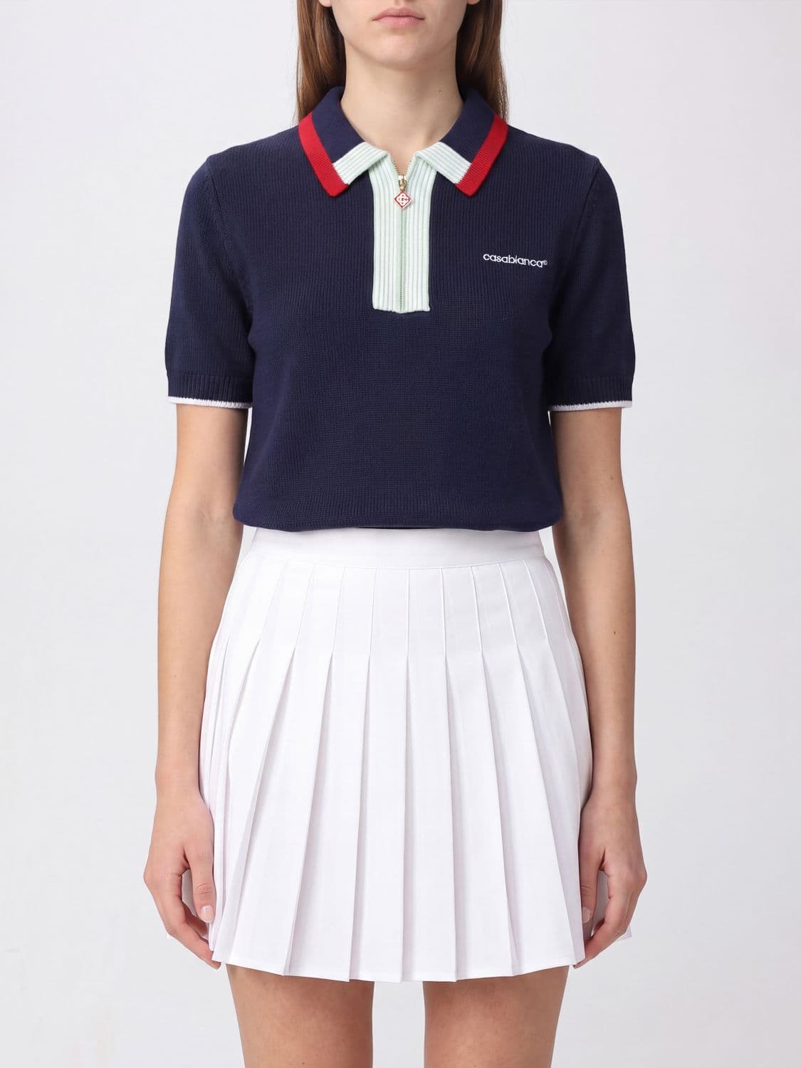 Casablanca Wool Knit Polo Shirt with Zip and Contrast Trims