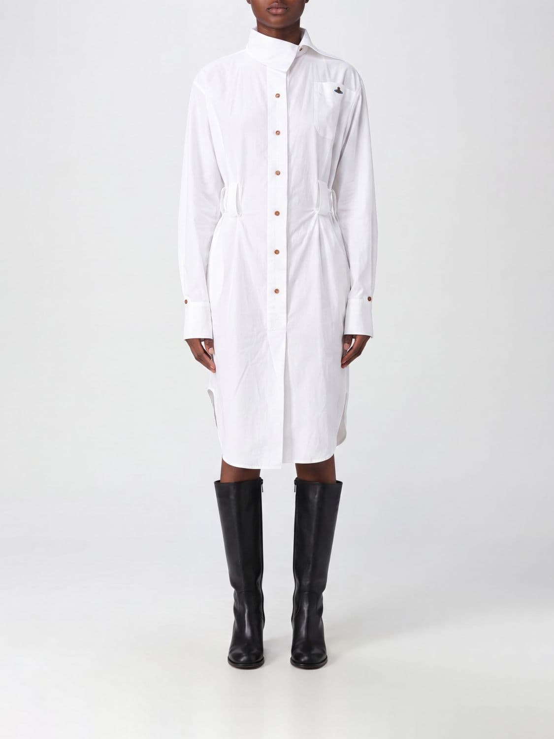 Vivienne Westwood Midi Cotton Shirt Dress with Embroidered Orb Logo