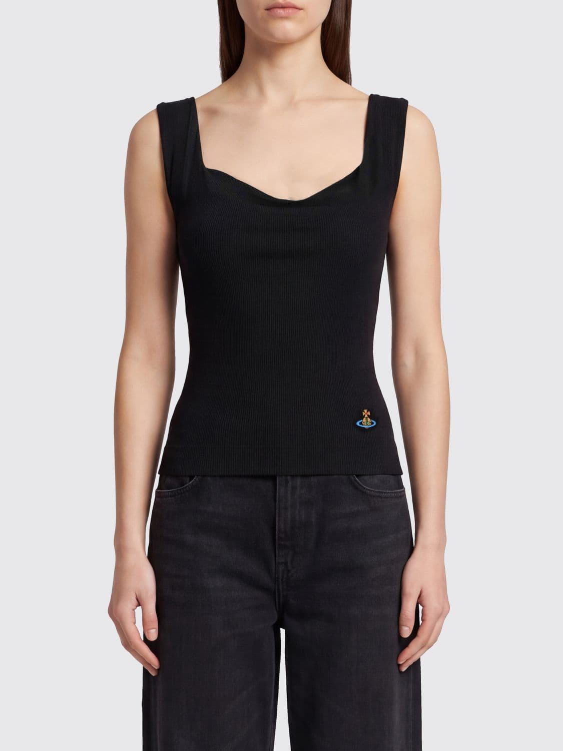 Vivienne Westwood Slim Fit Viscose Top with V-Neck and Off-the-Shoulder Design